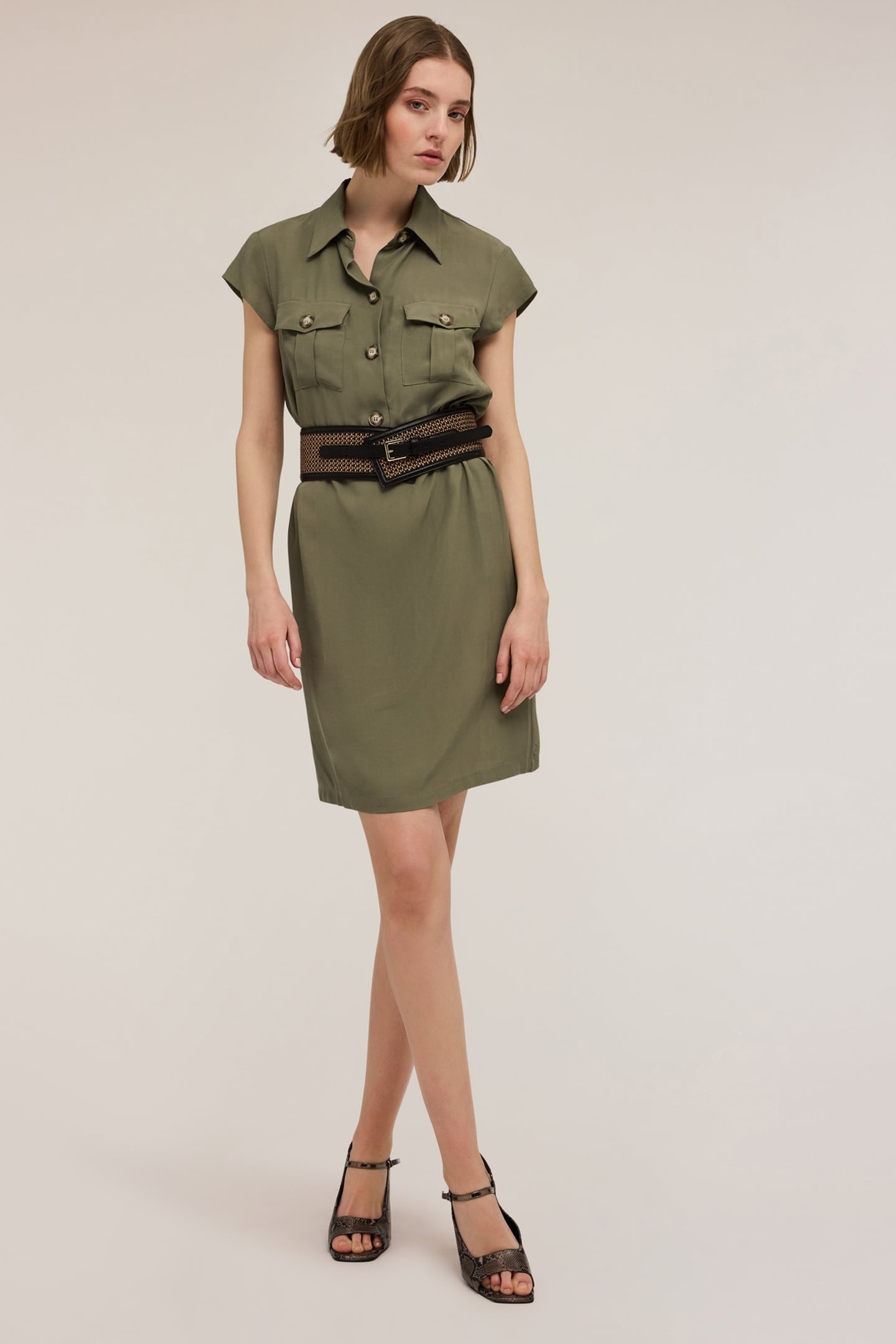 CHEMISIER DRESS WITH POCKETS MILITARY GREEN 1