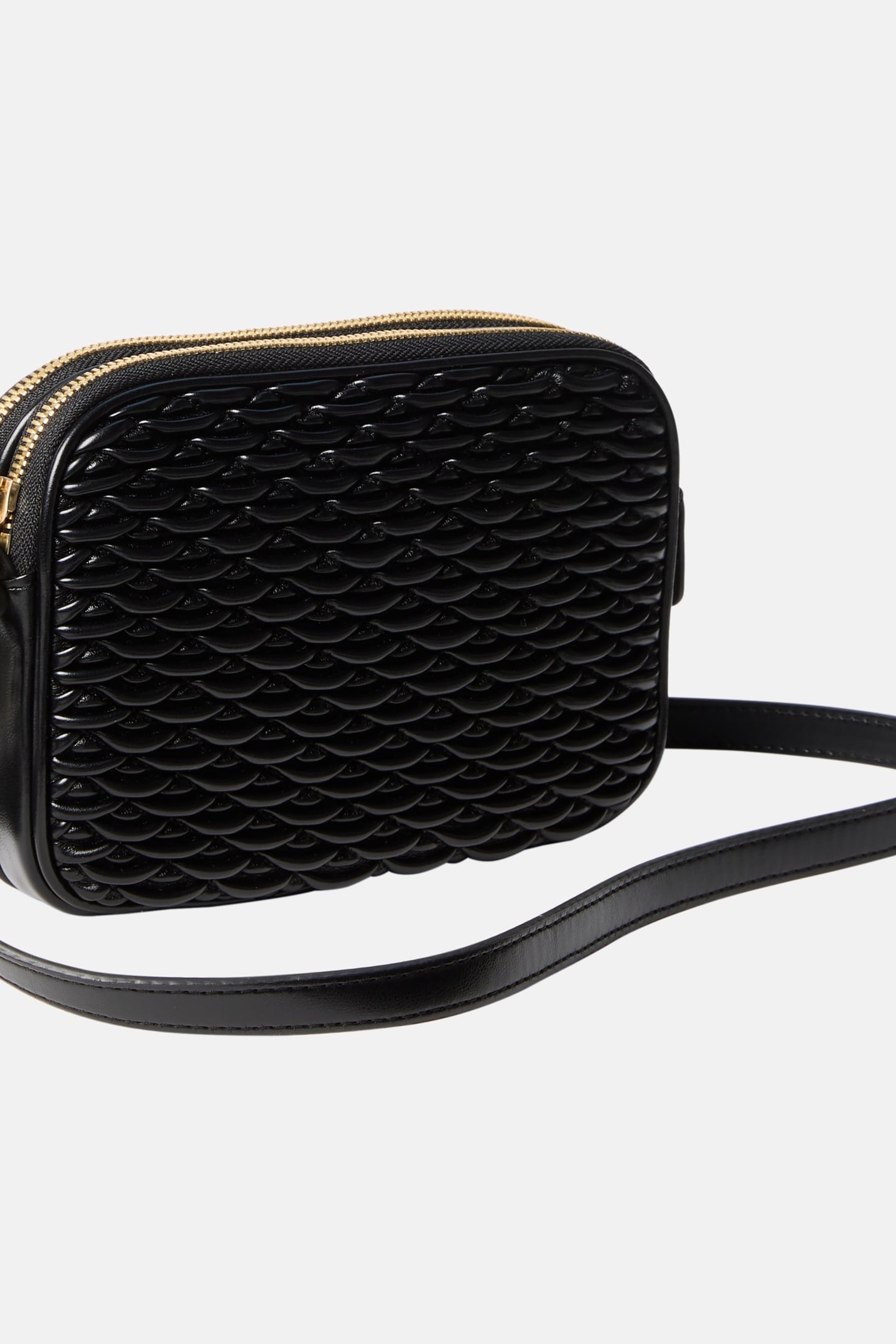 PLEATED DOUBLE ZIP CROSSOVER BAG BLACK 4