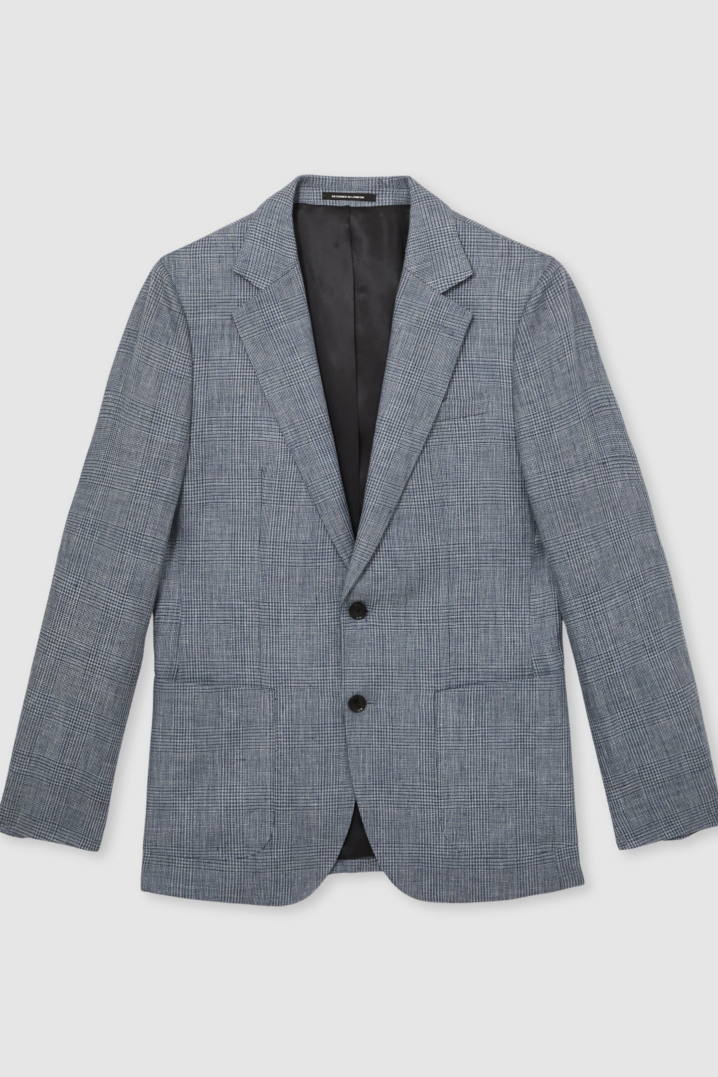 SB 2B NOTCH PRINCE OF WALES CHECK LINEN BLAZER SOFT BLUE 3