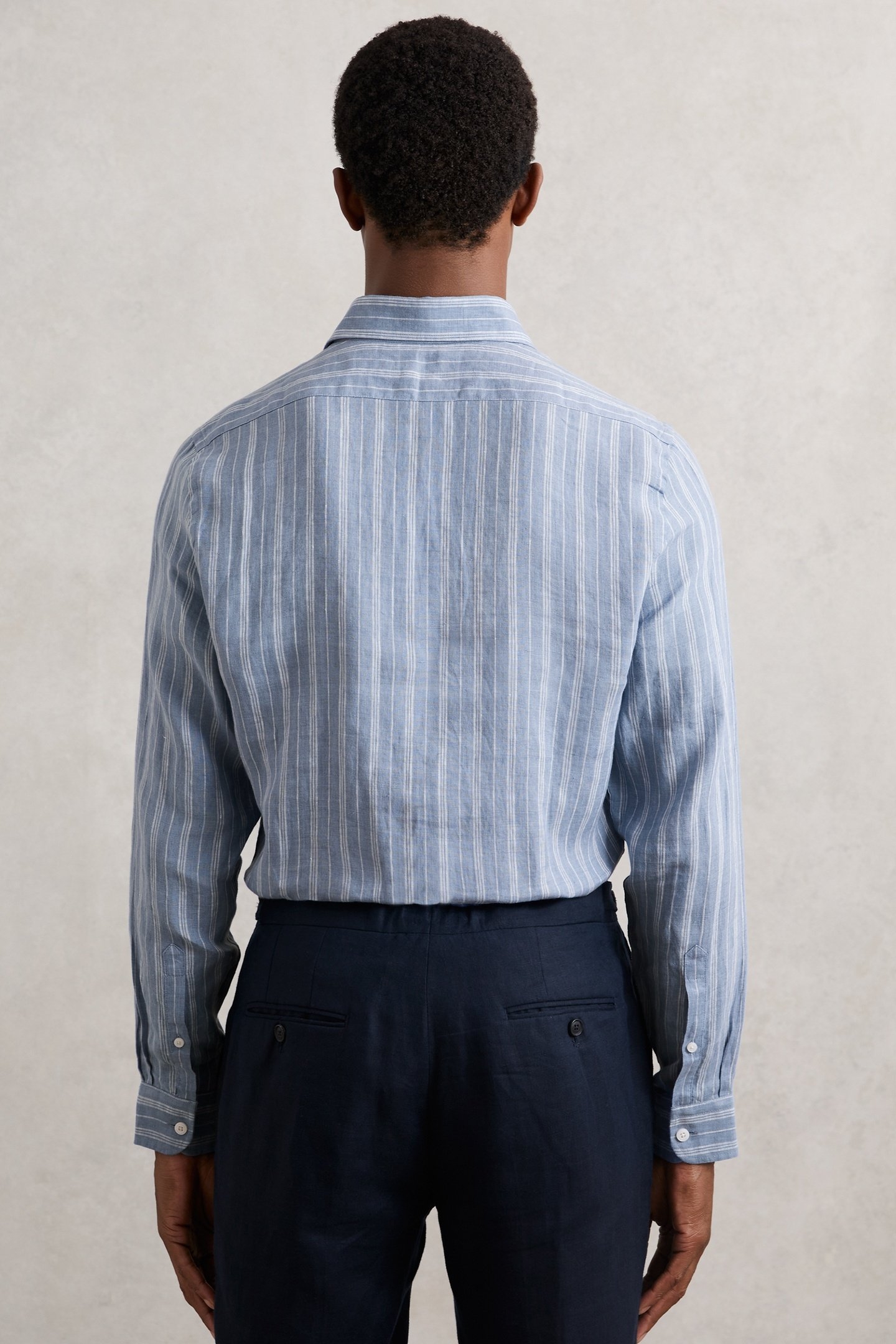 LS LINEN SHIRT AIRFORCE BLUE/WHITE 3