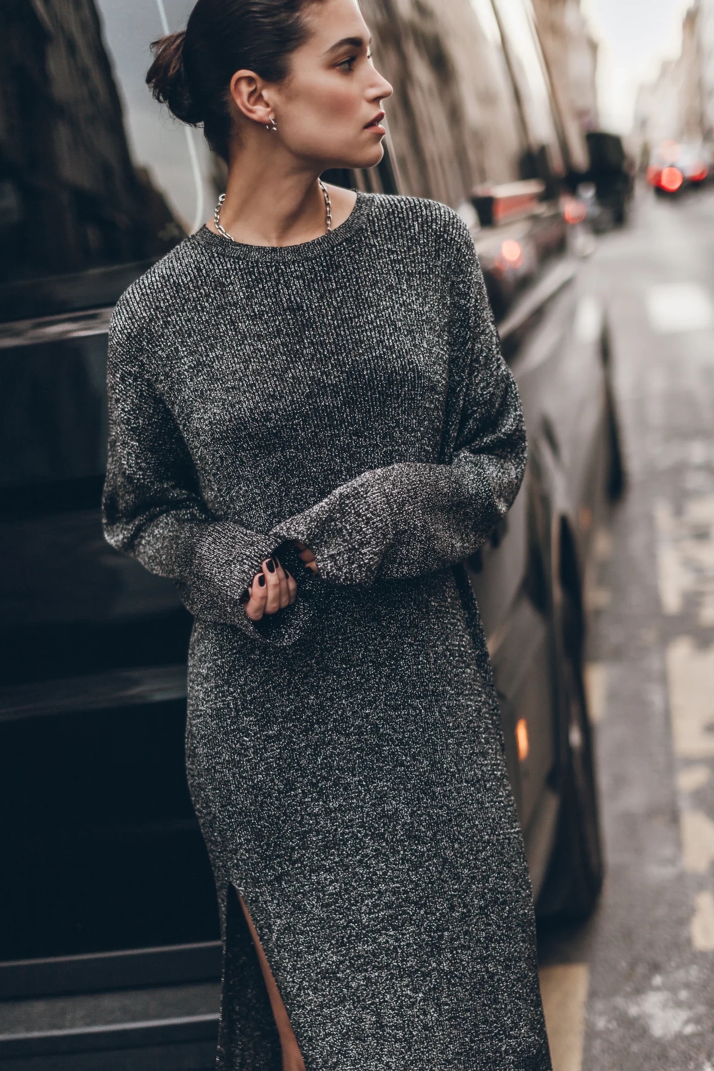 THE SILVER SPARKLY LOOSE LONGSLEEVE DRESS 2
