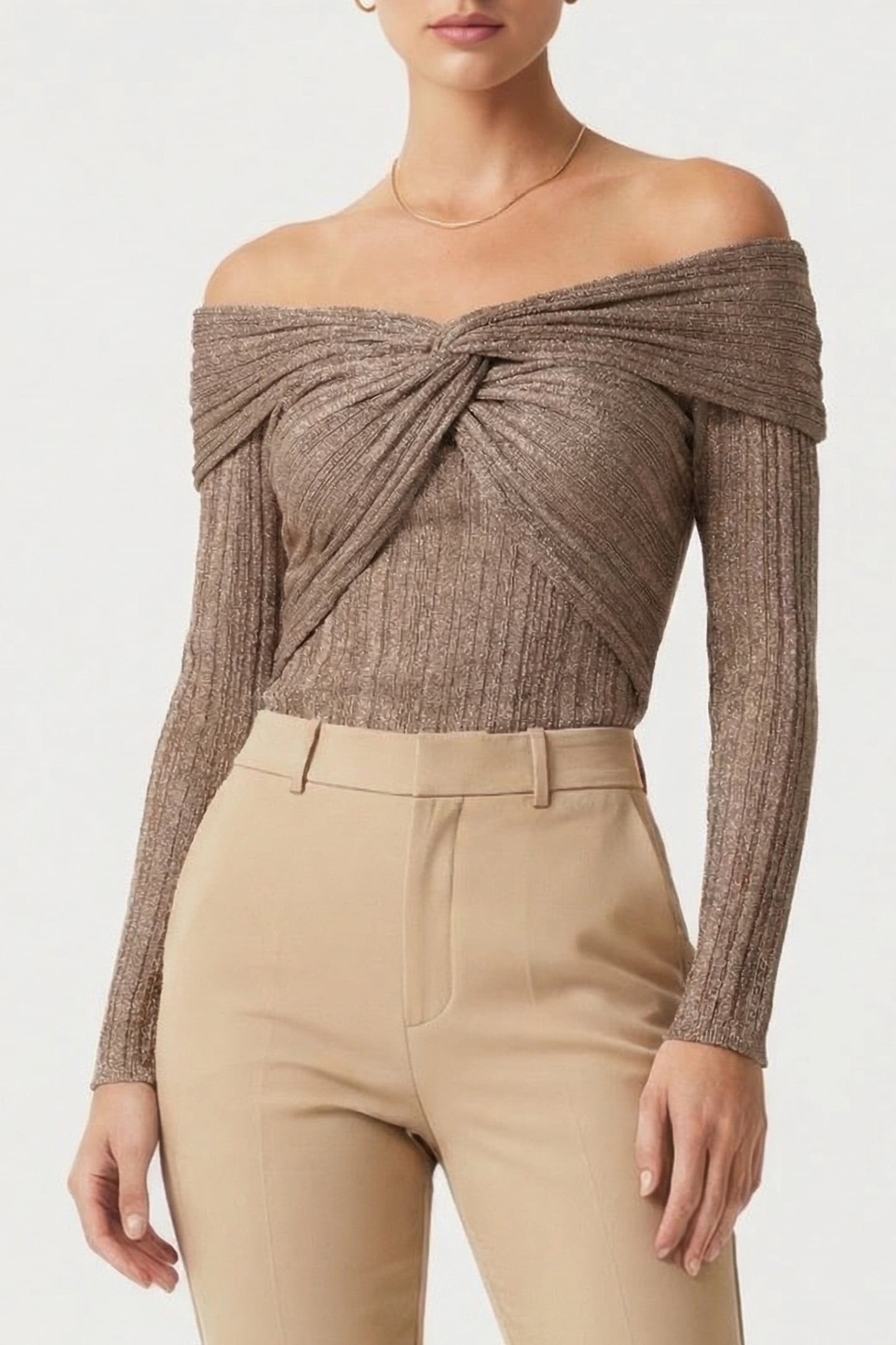 MARCIANO BY GUESS GIA LS RIBBED SWEATER TOP NATURAL ALMOND 1
