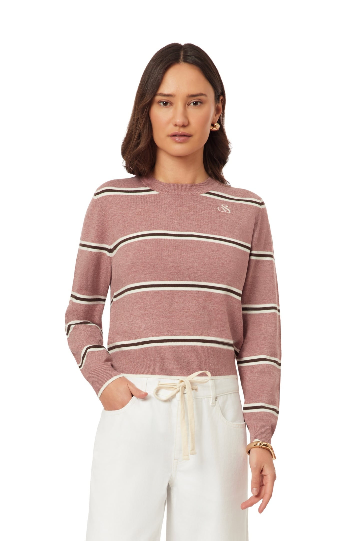 CROP PULLOVER ROSE BROWN STRIPE 3