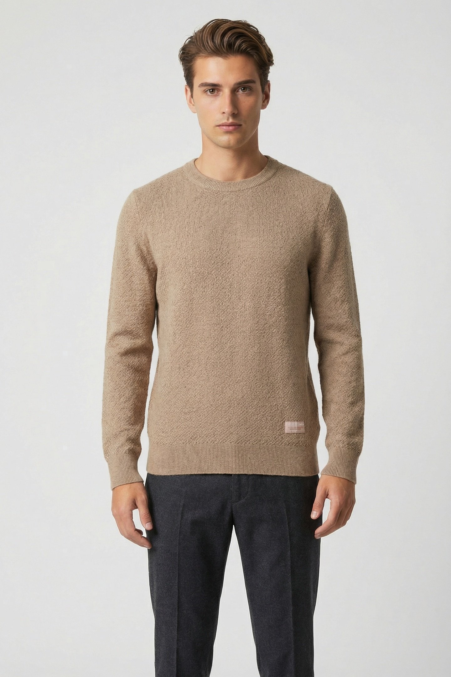 SS NEPS TEXTURE STITCH SWEATER CREW TAUPE 1