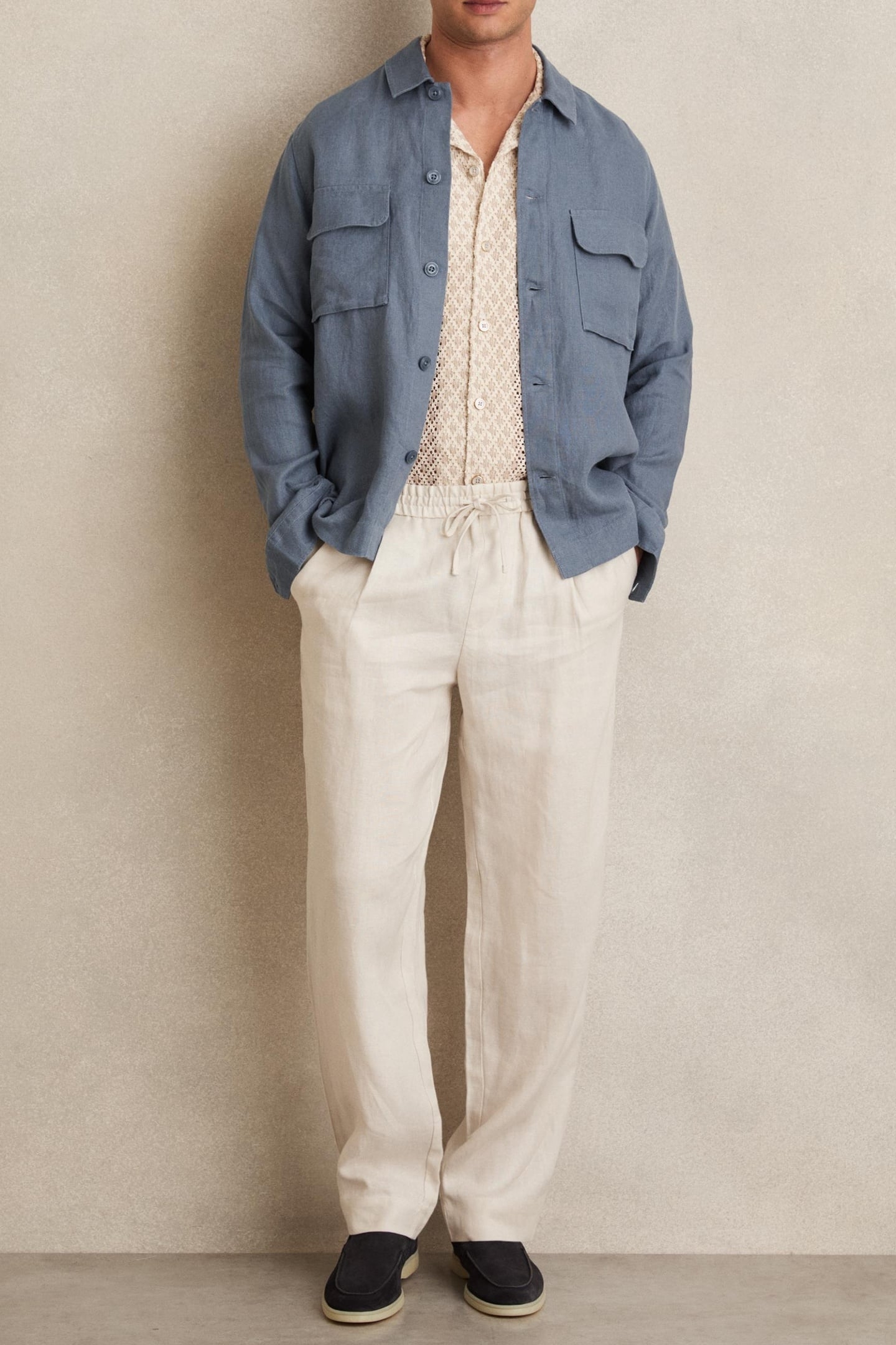 LS LINEN TWIN POCKET OVERSHIRT AIRFORCE BLUE 1