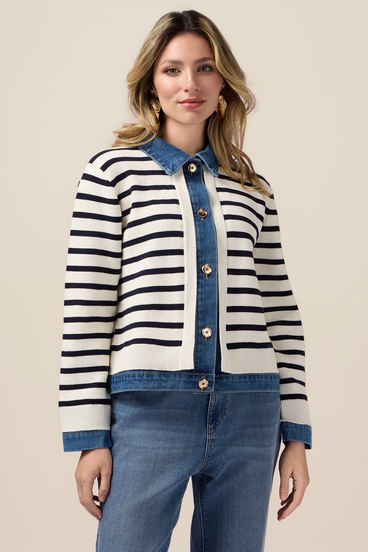 CARDIGAN WITH DENIM INSERTS BLUE 1