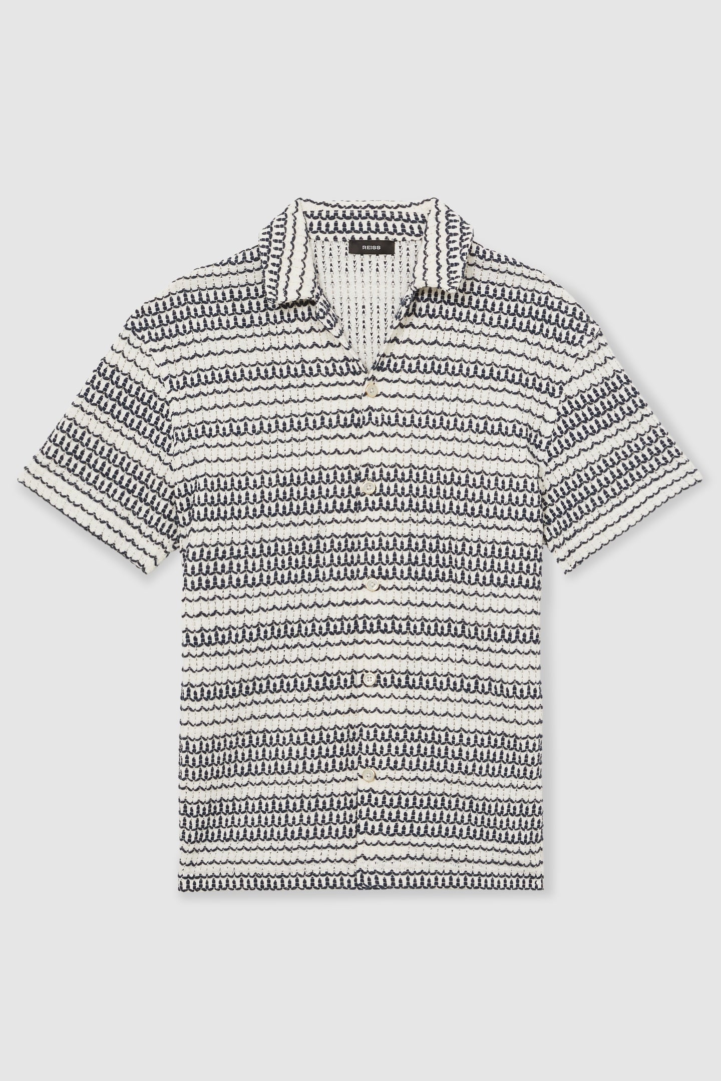 SS EMBROIDERED CROCHET CUBAN SHIRT WHITE/BLACK 4