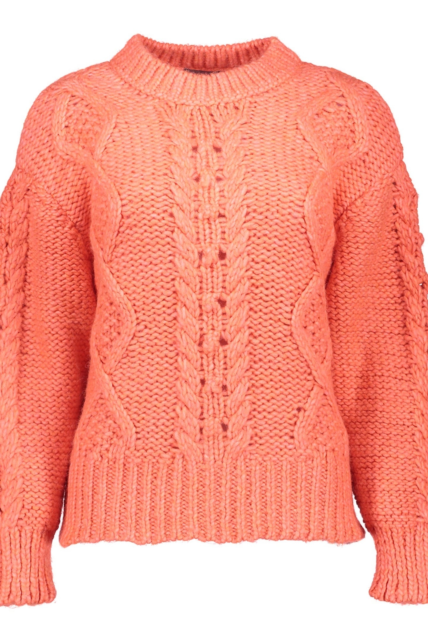 PULLOVER CHUNKY CABLE KNIT CORAL 1