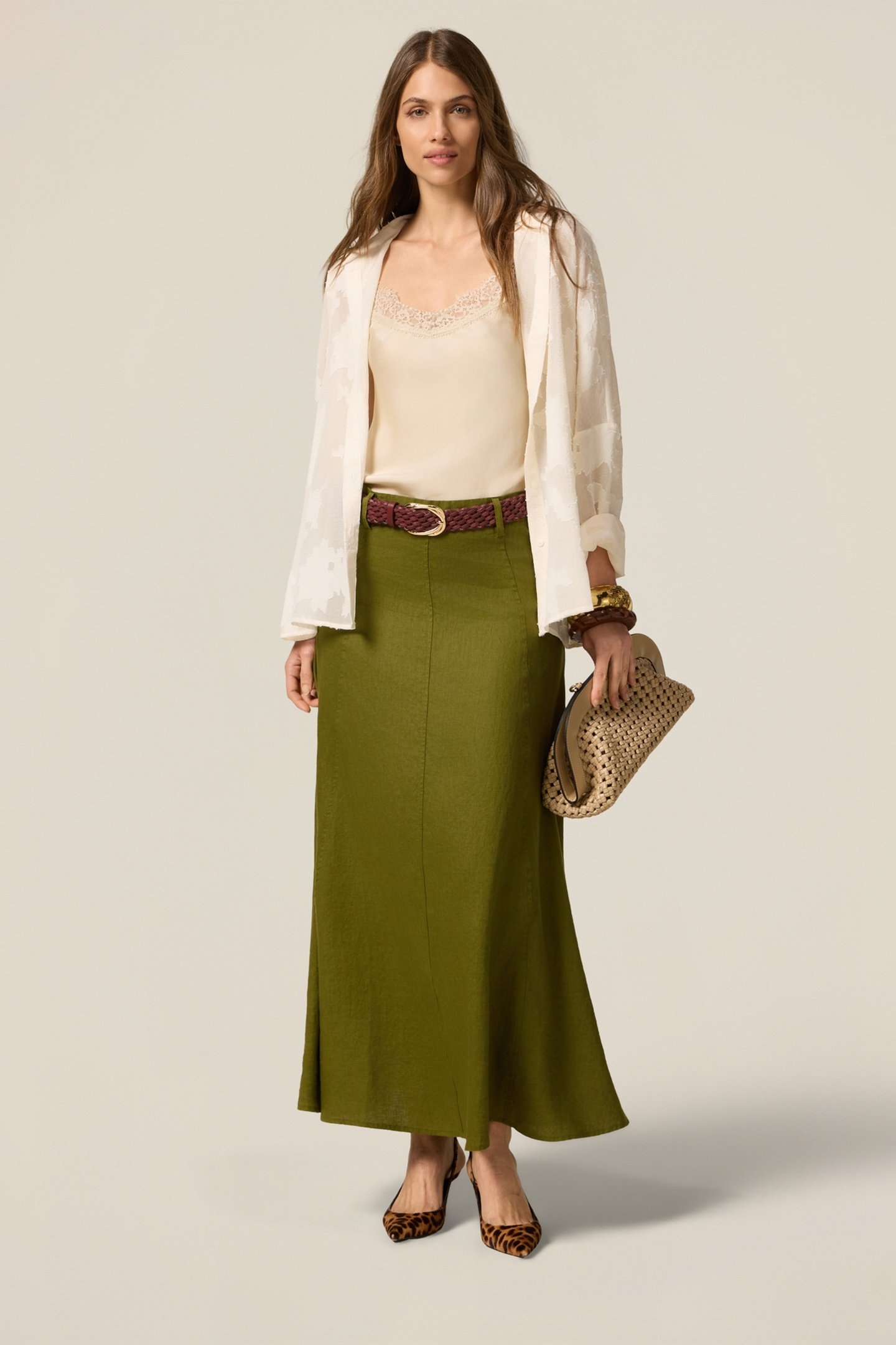 FLARED LINEN SKIRT GREEN 2