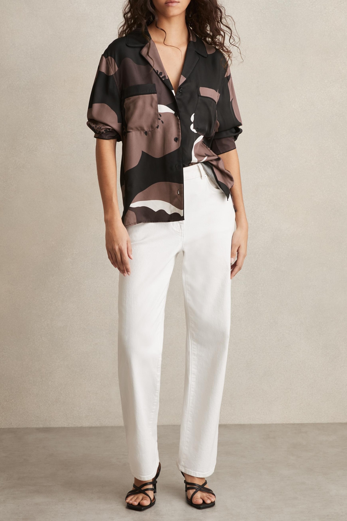 FLORAL PRINT TOP BLACK/BROWN 2