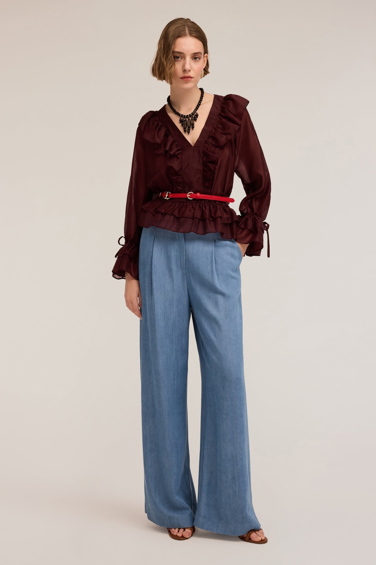 VOILE BLOUSE WITH FLOUNCES BURGUNDY 3