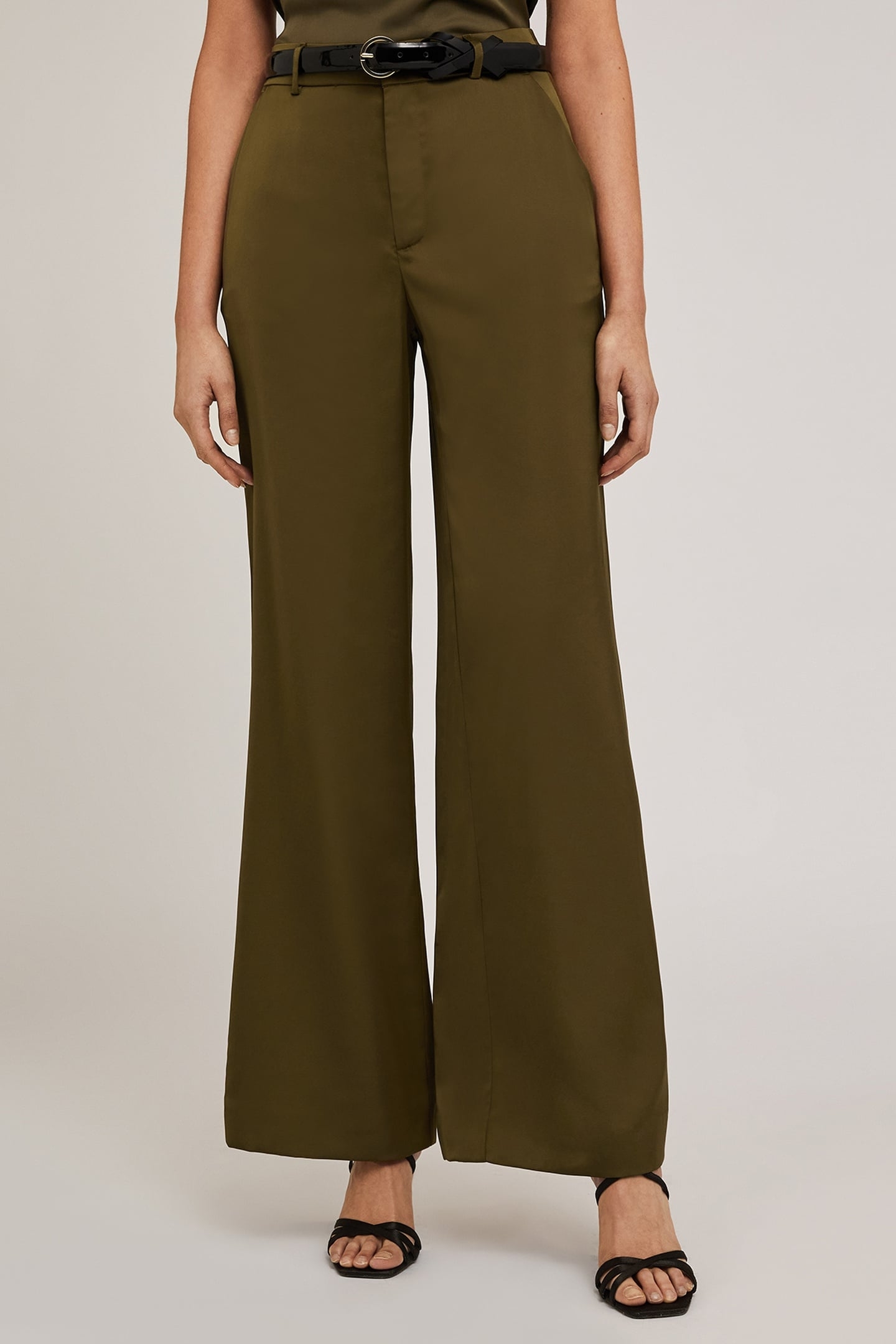 SATIN PALAZZO TROUSERS MILITARY GREEN 2