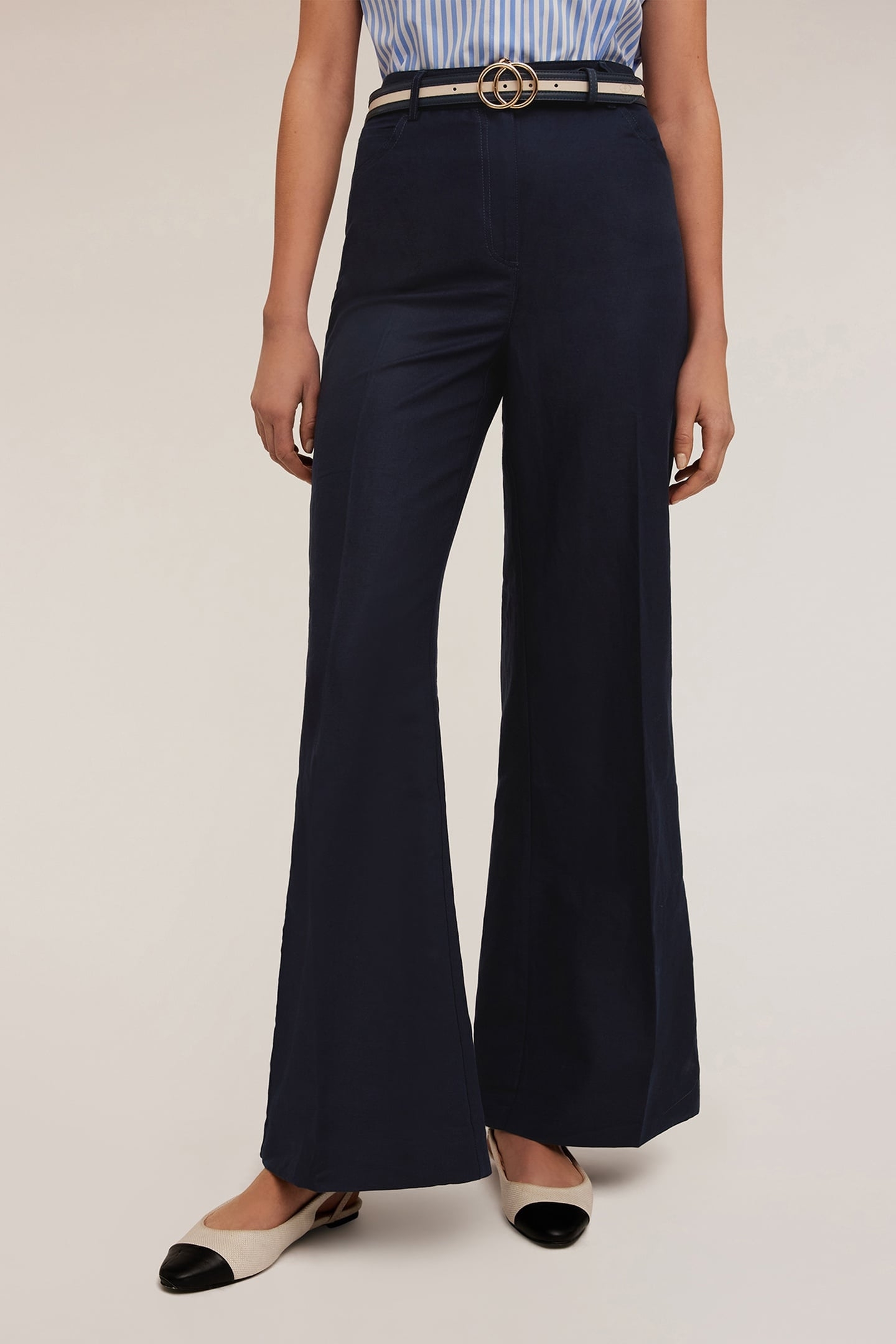 WIDE LEG LINEN BLEND TROUSERS BLUE 2