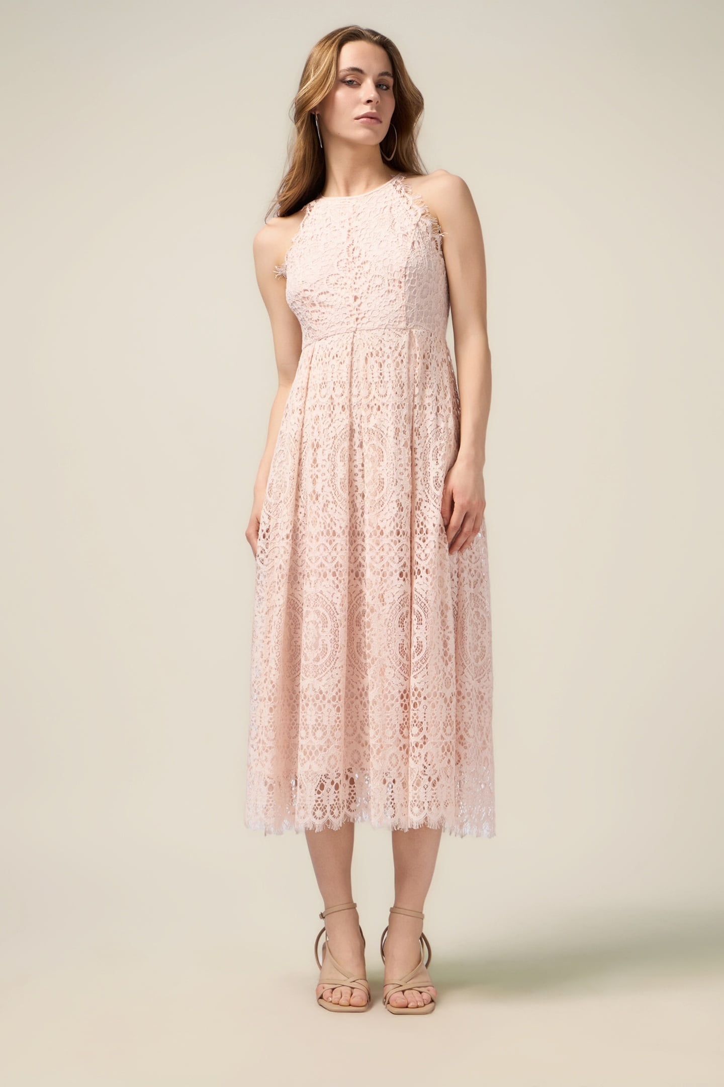 COTTON BLEND LACE MIDI DRESS PINK 3