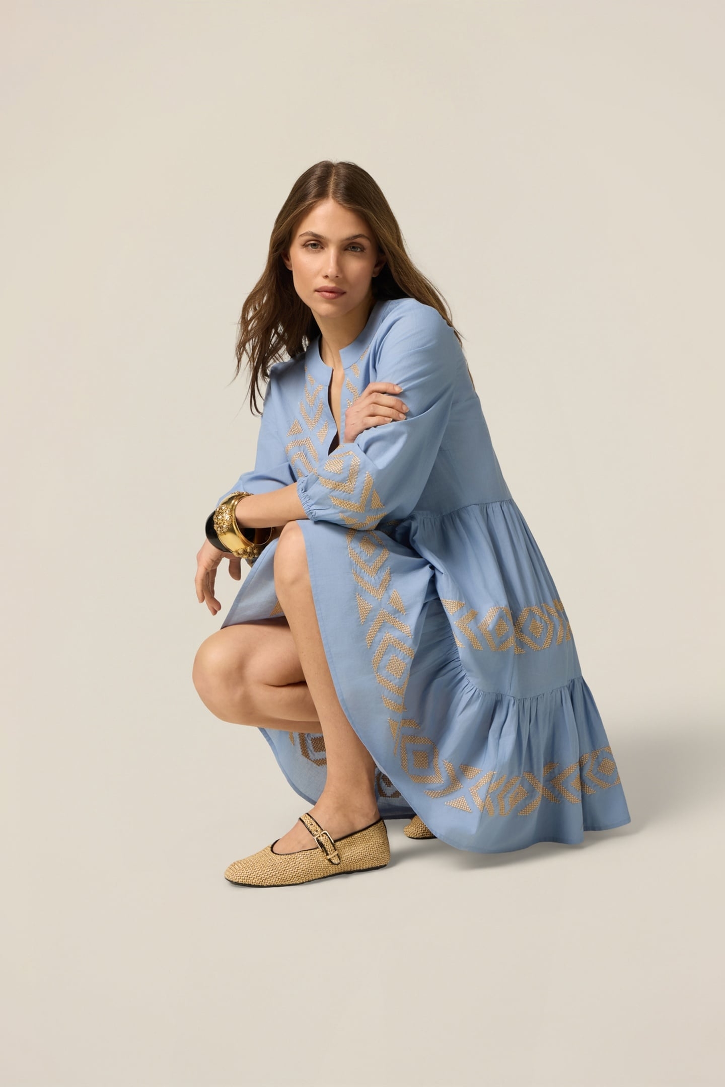 FLARED DRESS WITH EMBROIDERY LIGHT BLUE 1