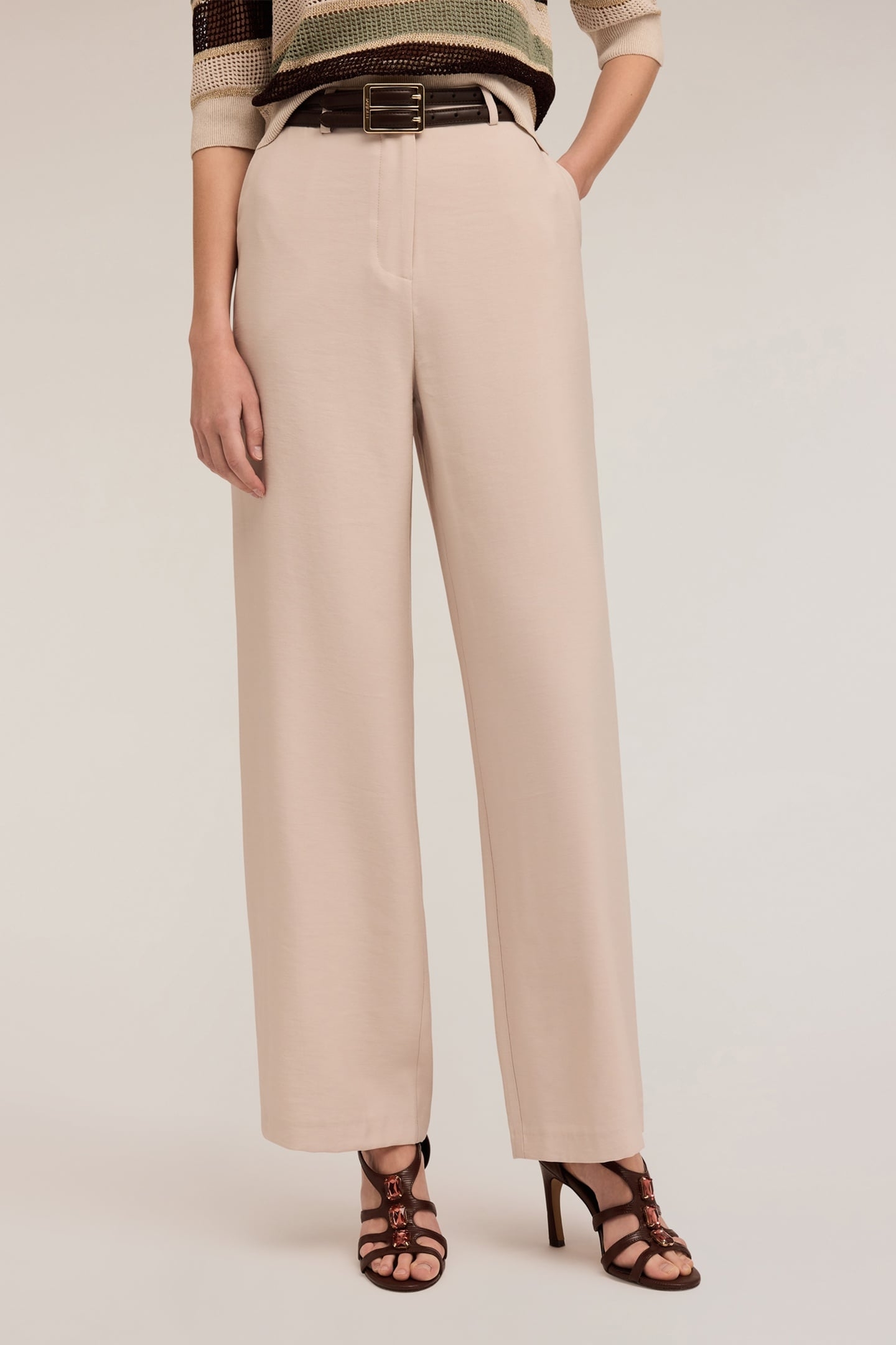 PALAZZO TROUSERS IN FLOWING VISCOSE BLEND FABRIC BEIGE 3