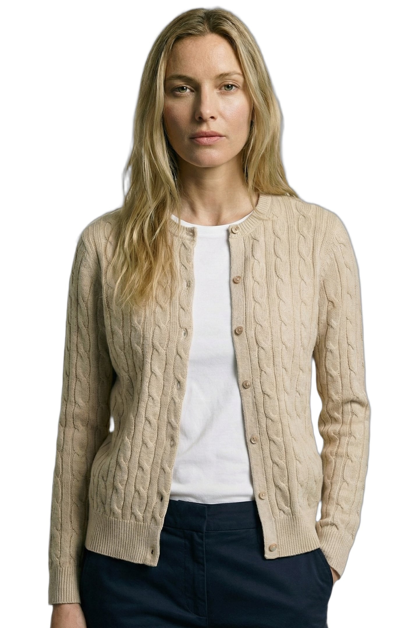 CABLE BUTTON CARDIGAN SAND 1