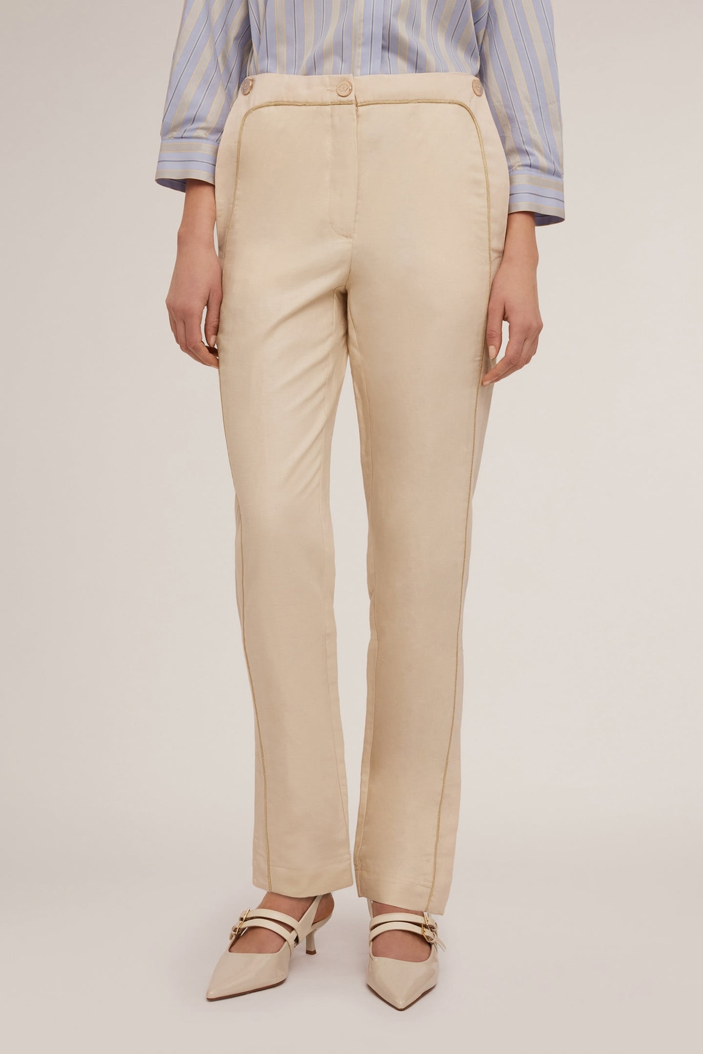 TROUSERS WITH PIPING AND SLIT AT THE HEM BEIGE 4