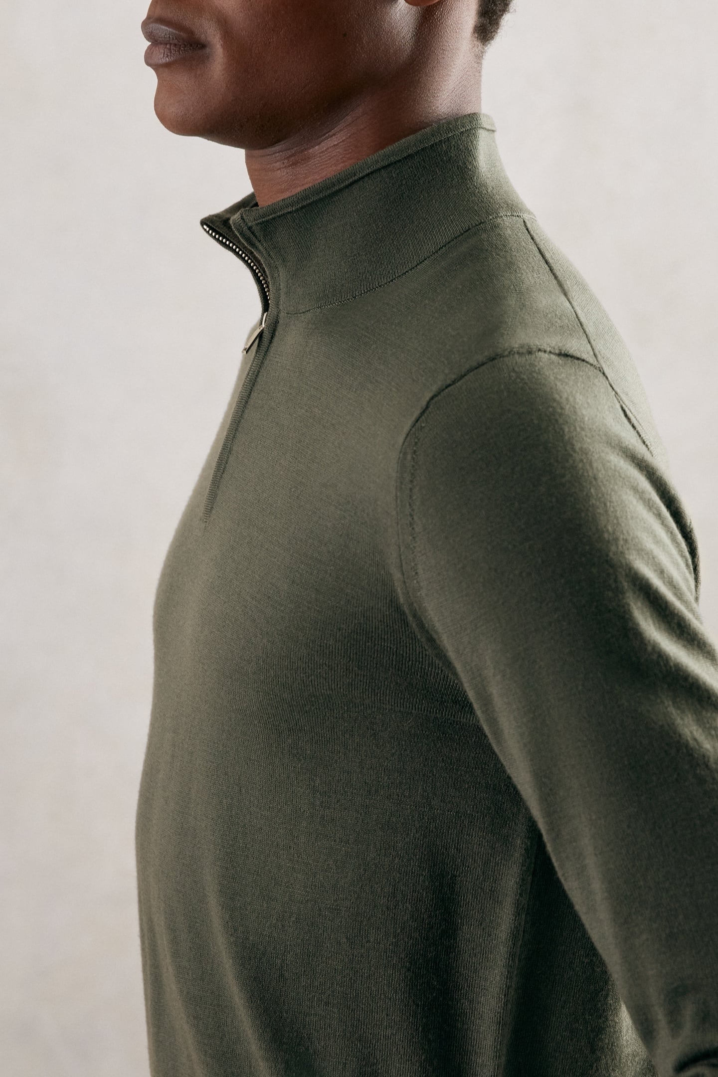 LS HALF ZIP FUNNEL MERINO WOOL JUMPER KALE GREEN 3