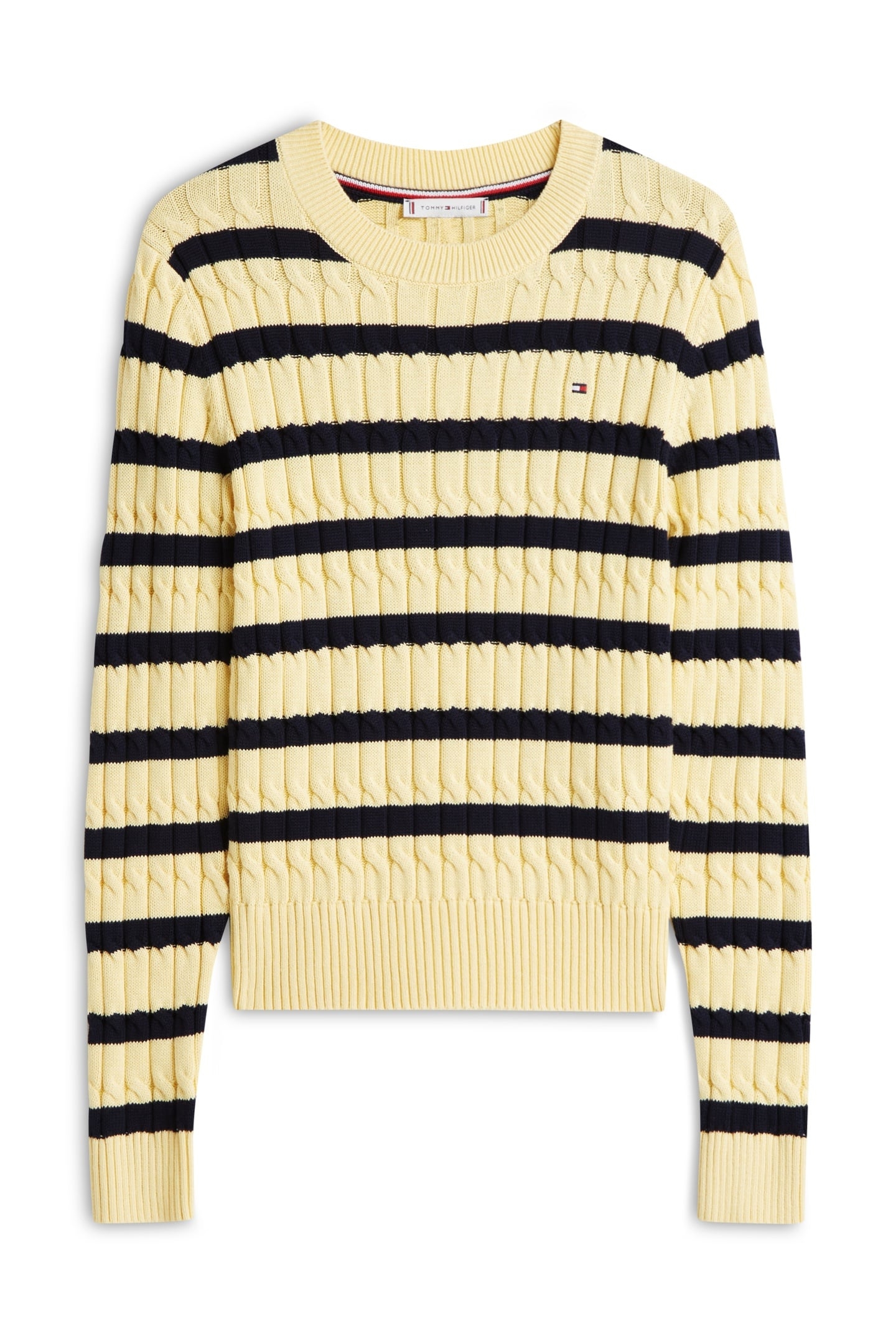 CABLE KNIT CREW NECK JUMPER ZESTY YELLOW/DARK NAVY 3
