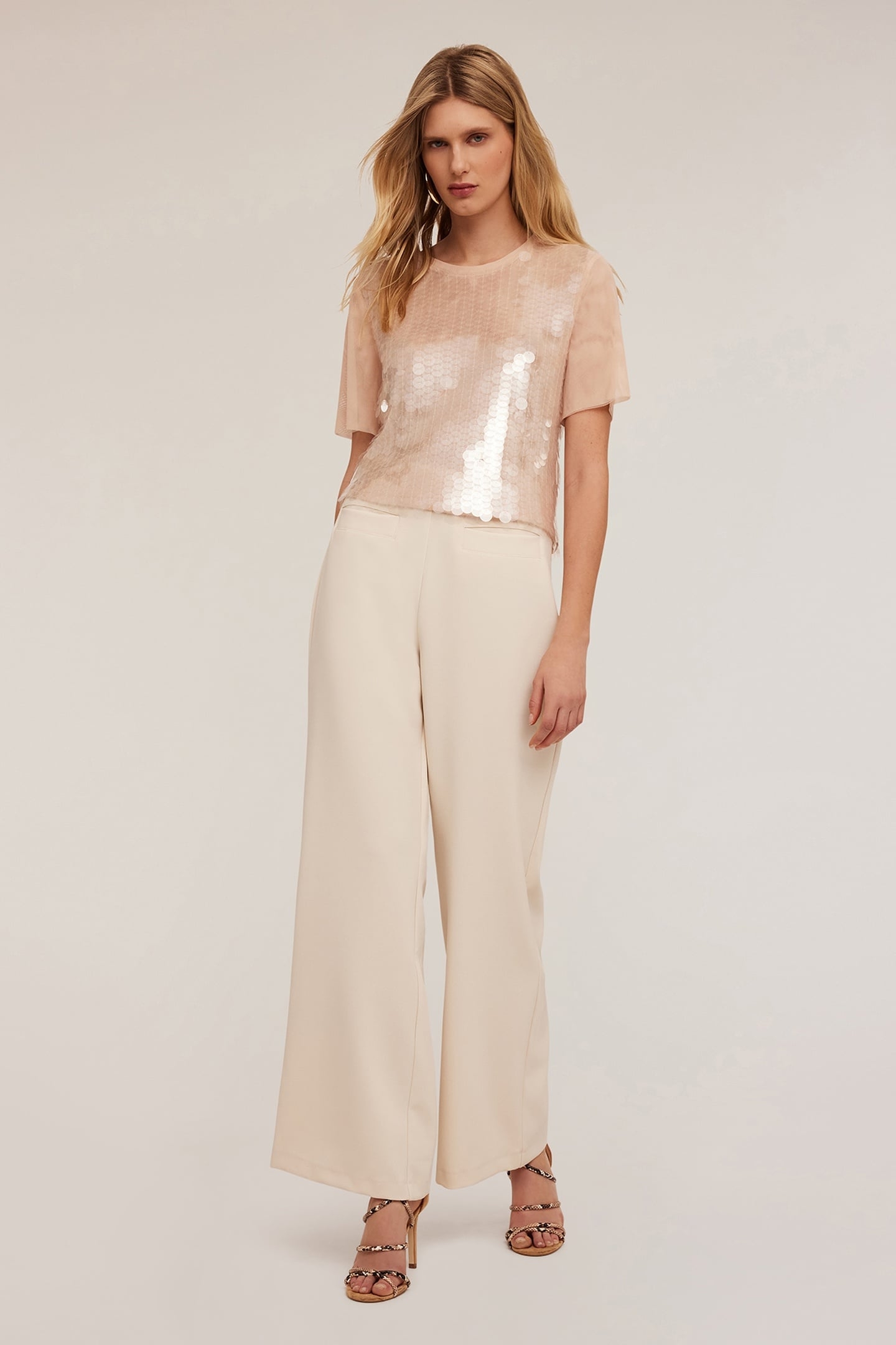 HIGH-WAISTED PALAZZO TROUSERS IN CRÊPE FABRIC WHITE 3