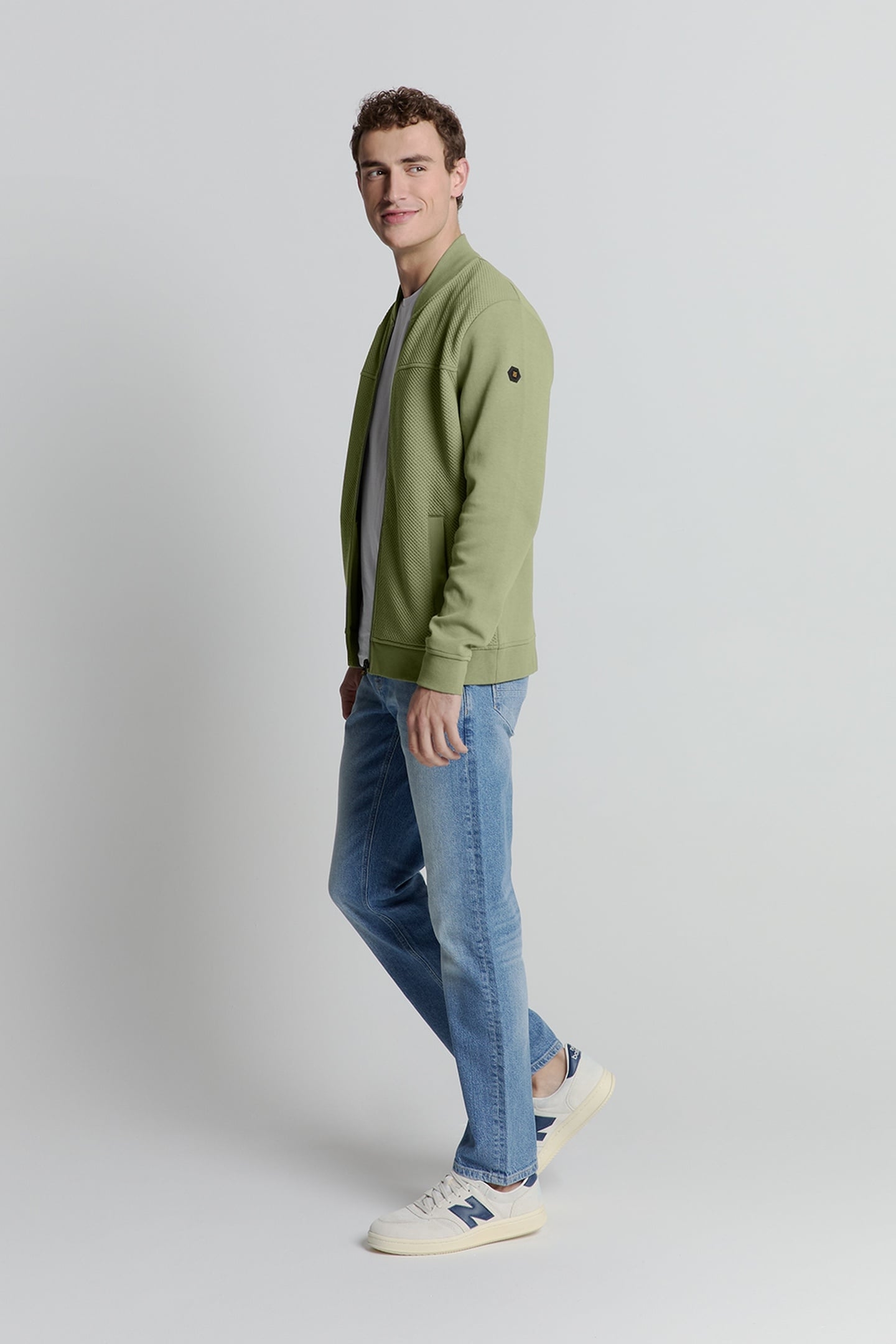 SWEATER FULL ZIPPER JACQUARD MIX BOMBER LIGHT ARMY 4