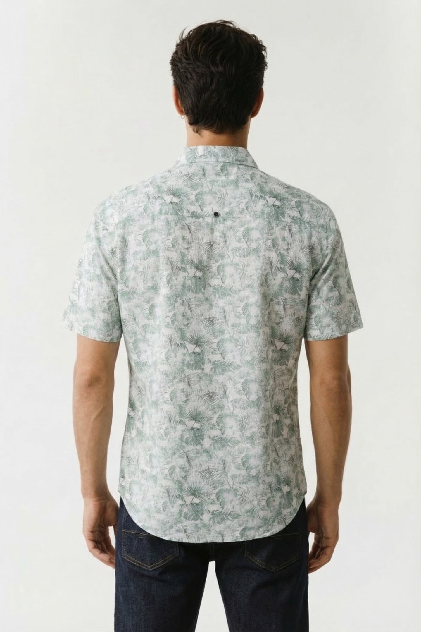 SHIRT SHORT SLEEVE ALLOVER PRINTED WITH LINEN GREEN 4