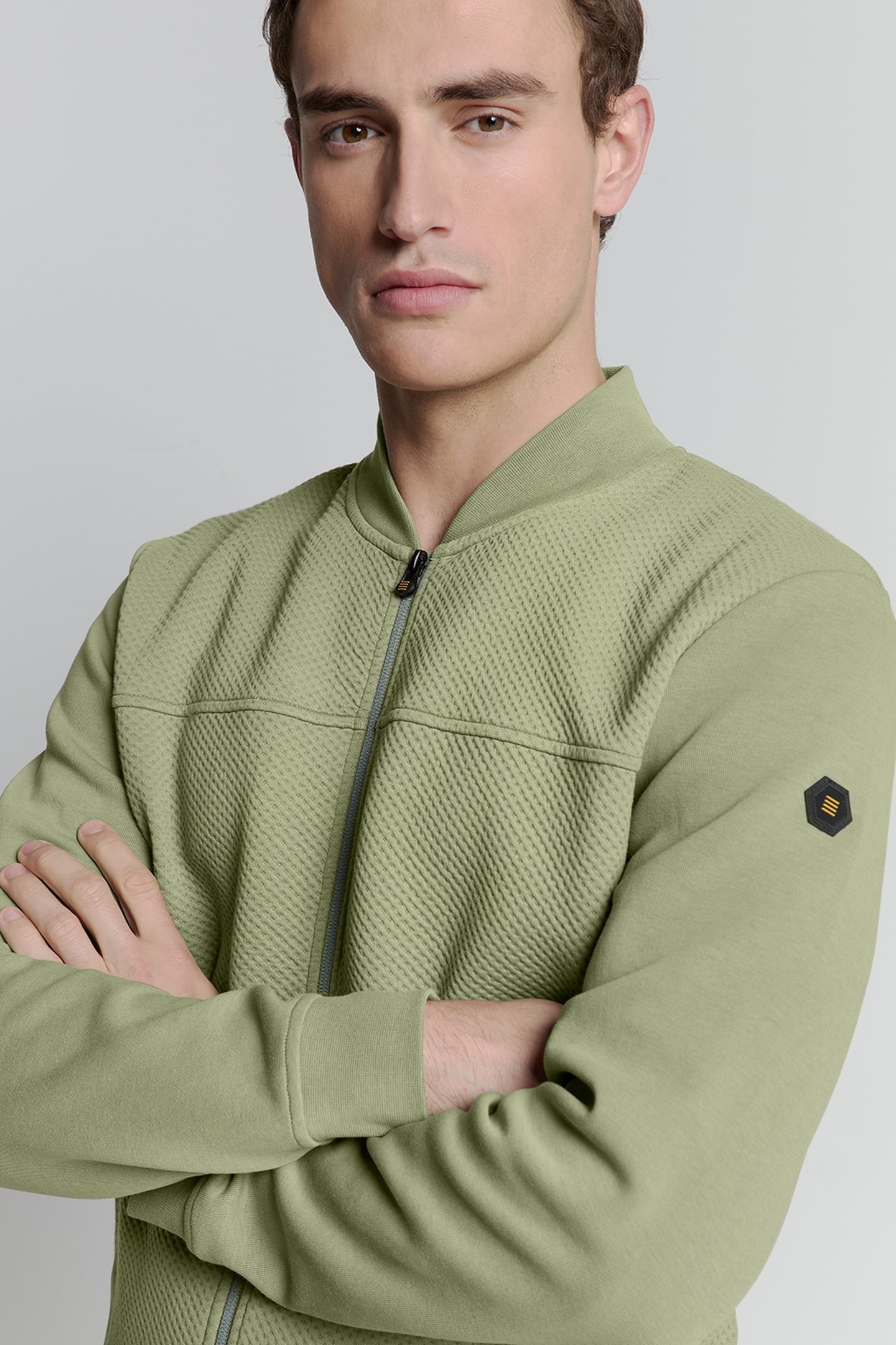 SWEATER FULL ZIPPER JACQUARD MIX BOMBER LIGHT ARMY 3