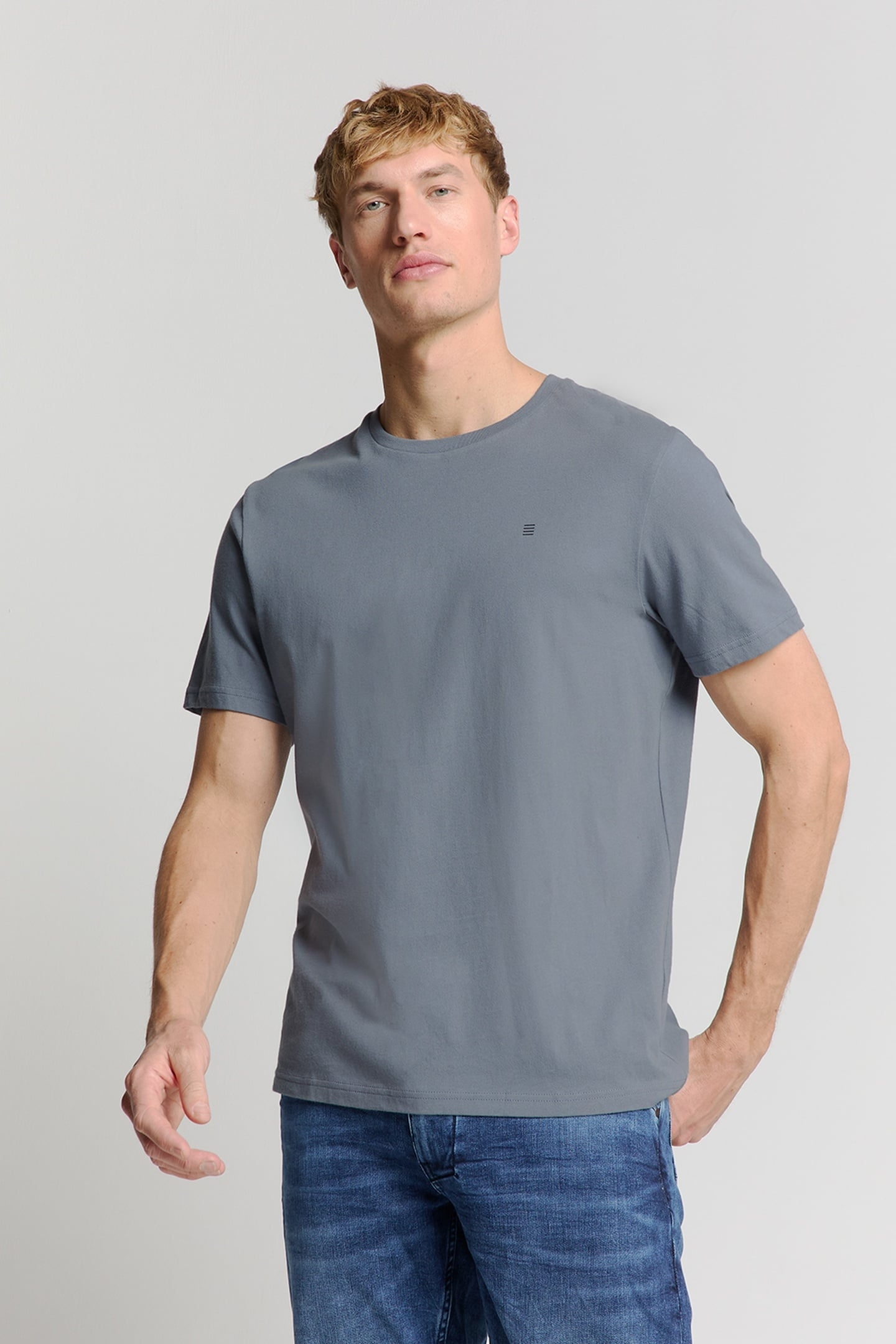 T-SHIRT CREWNECK SOLID BASIC WASHED BLUE 1