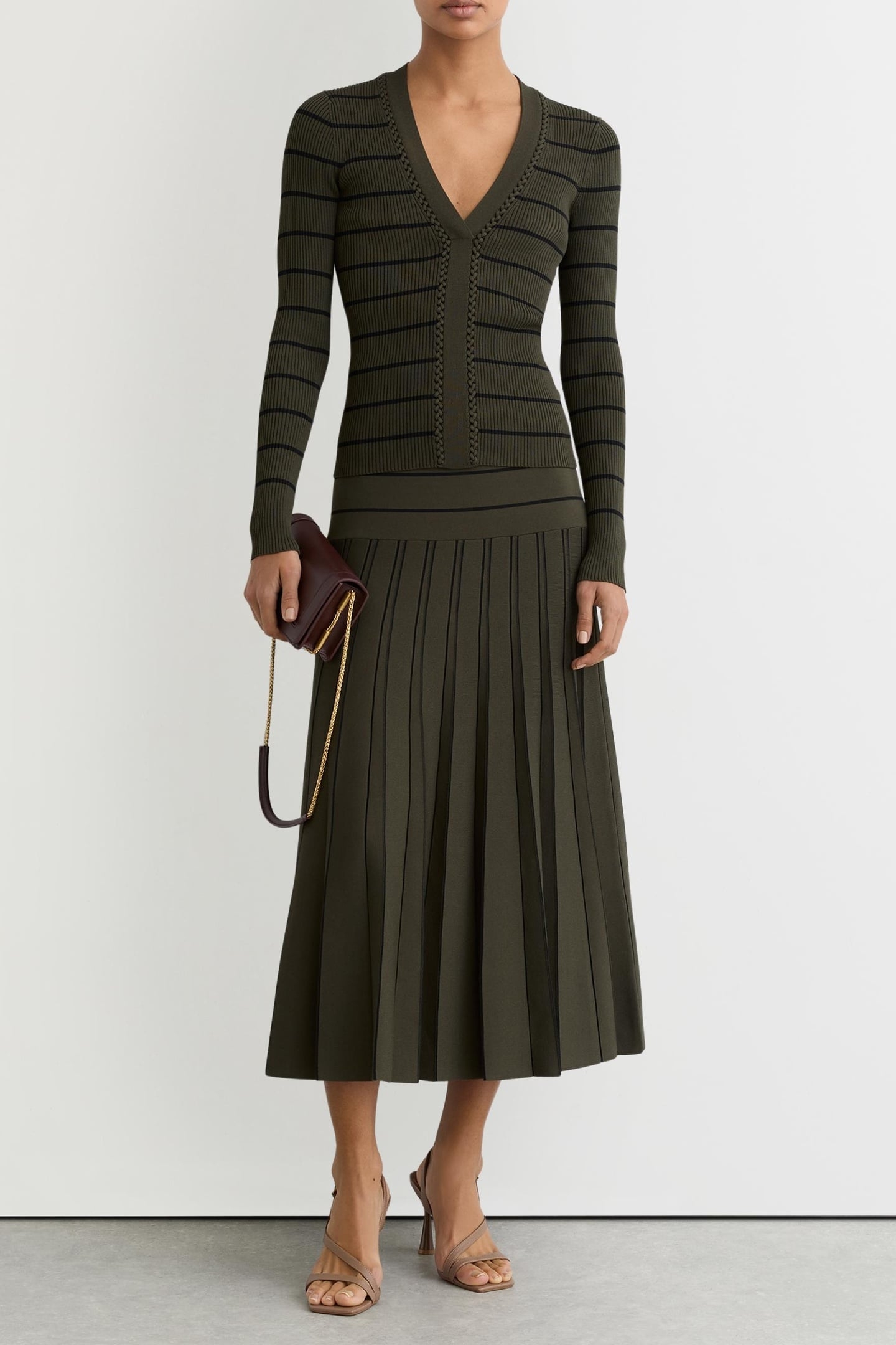 STRIPED CRAFT STITCH TOP KHAKI GREEN/BLACK 2