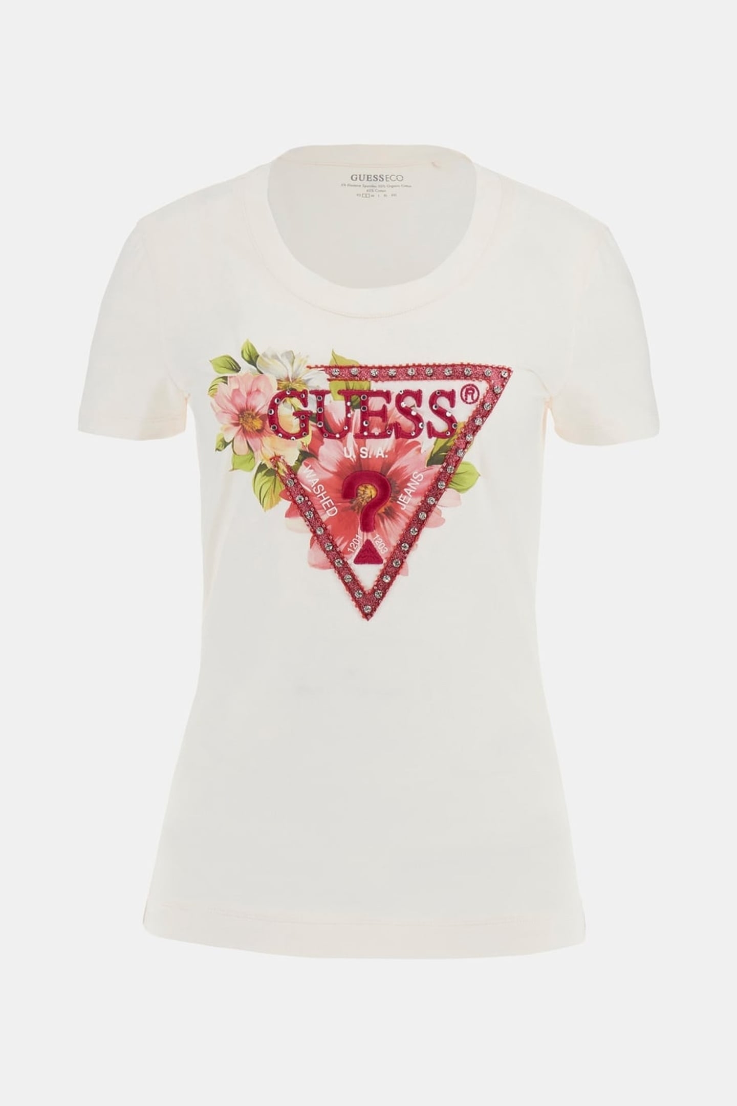 GUESS ECO SS CN TRIANGLE BEADS CREAM WHITE 5