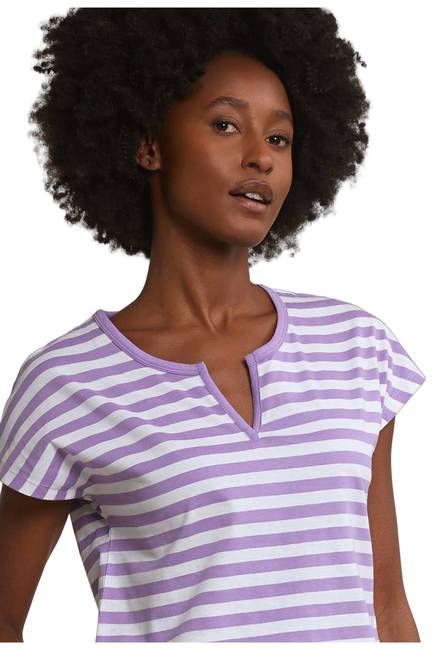 PURPLE/WHITE STRIPED V-NECK T-SHIRT 4