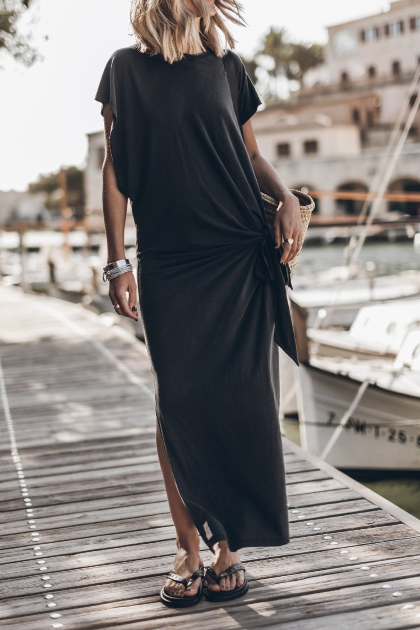 THE DARK LONG KNOTTED BATWING DRESS BLACK 1