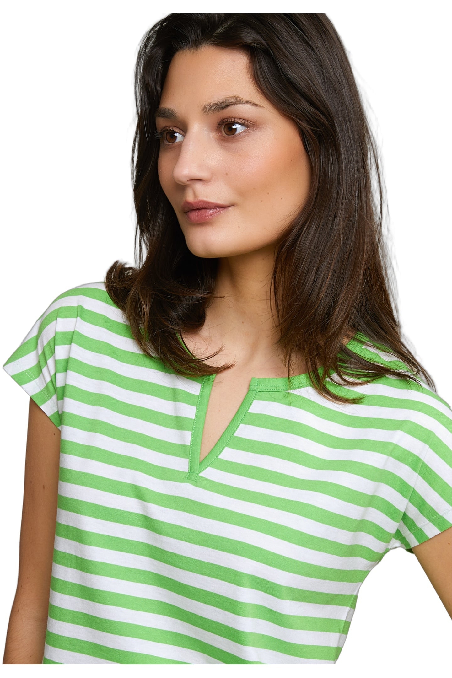 GREEN/WHITE STRIPED V-NECK T-SHIRT 2