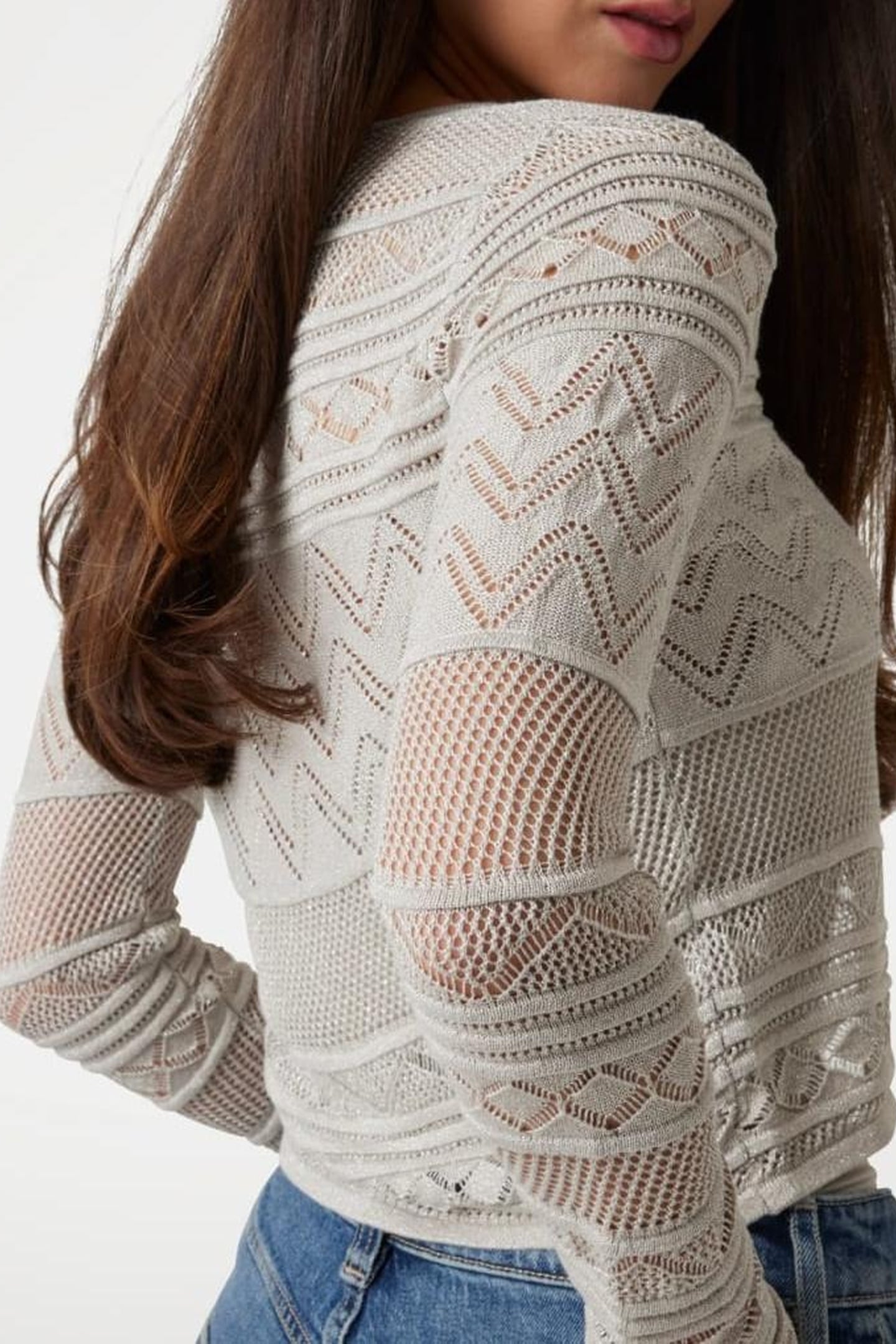 GUESS ECO NELLIE LS CARDI SWTR SILVER LUREX 8