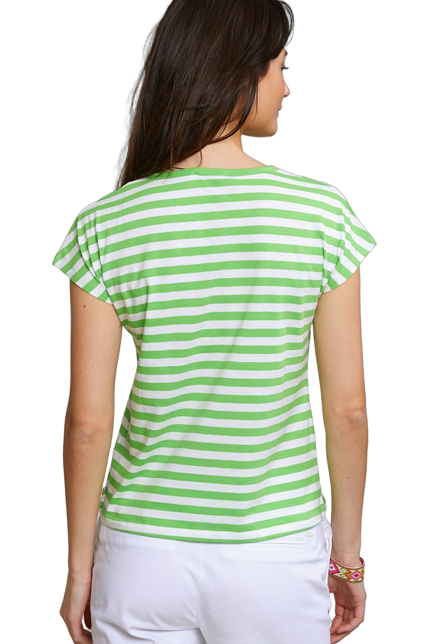 GREEN/WHITE STRIPED V-NECK T-SHIRT 4