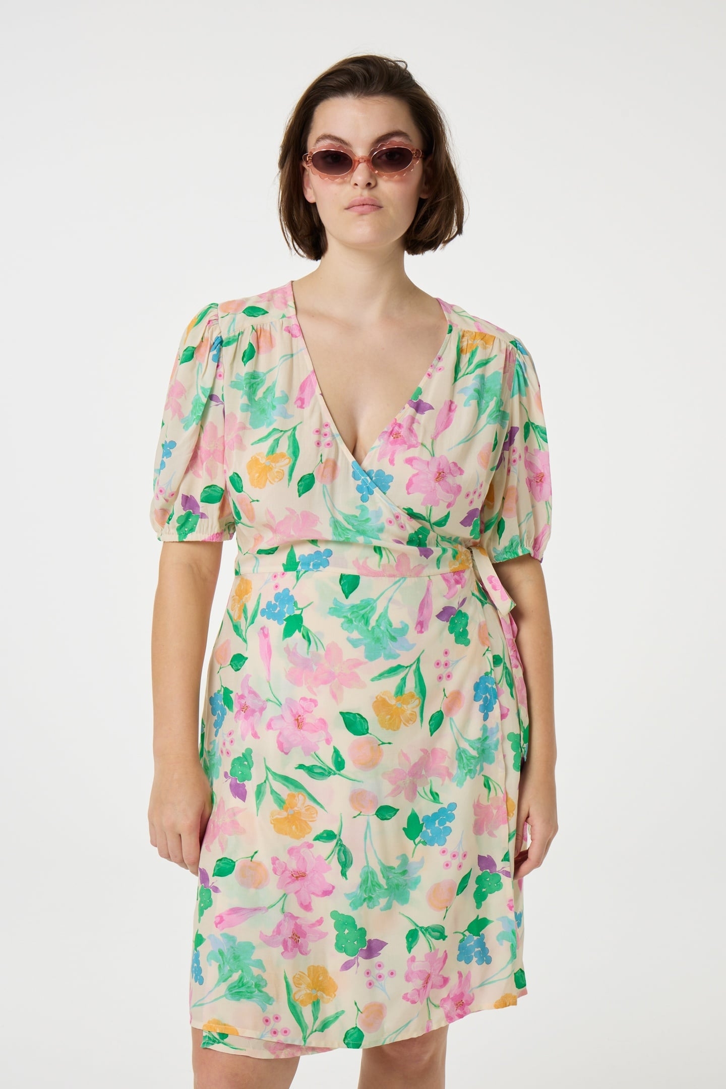 CLEO WRAP DRESS WARM WHITE/GREEN GLO 2