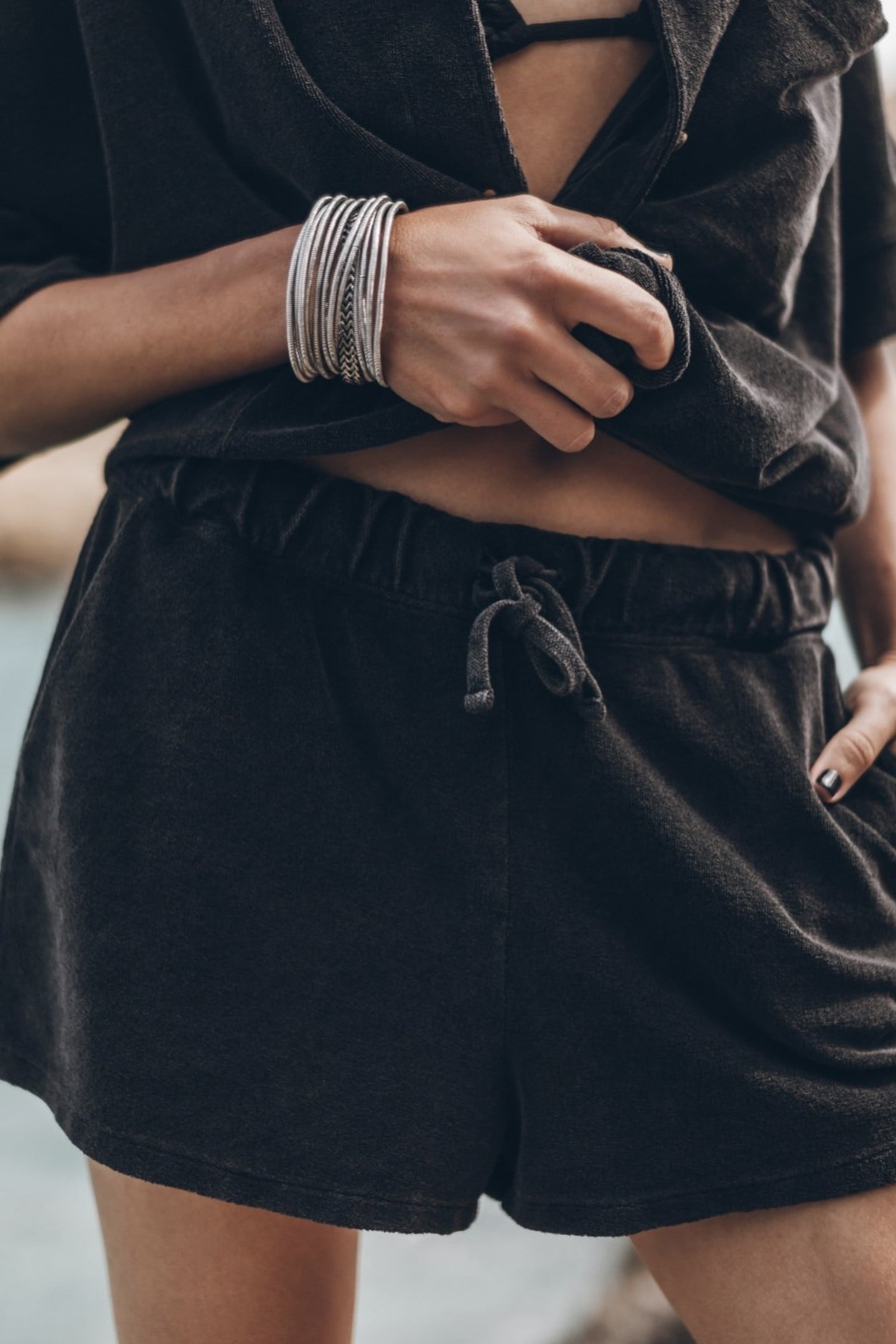 THE DARK TOWELING CO-ORD SHORTS (ARCHIVED) BLACK 1