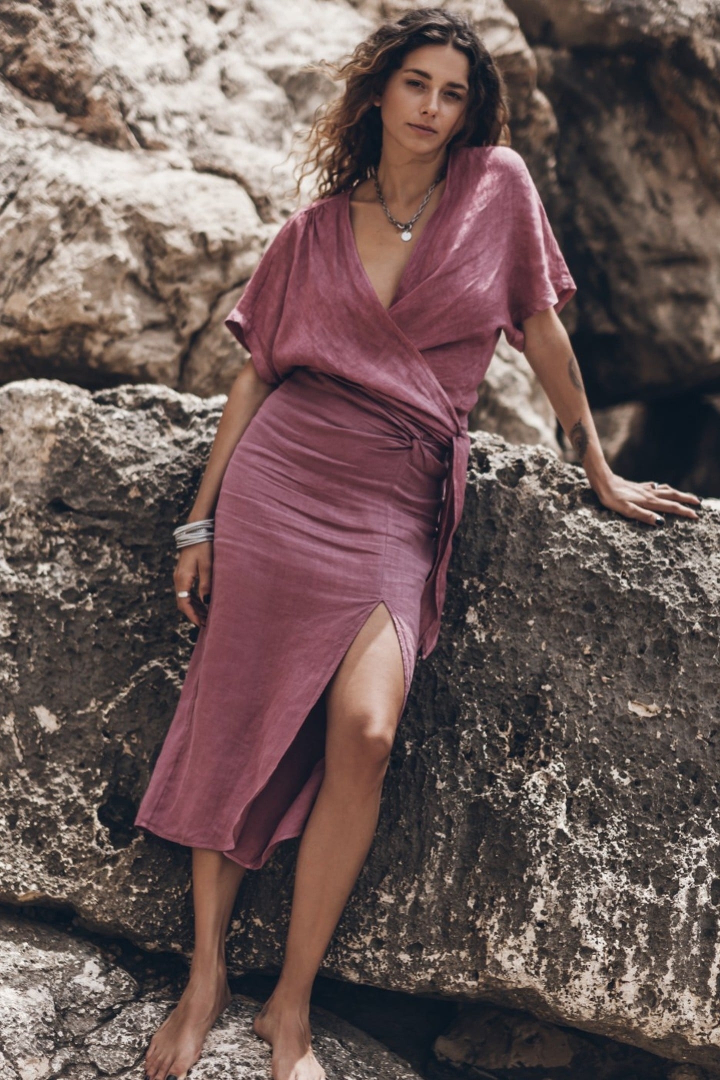 THE PINK LONG LINEN KNOT SKIRT PINK 3