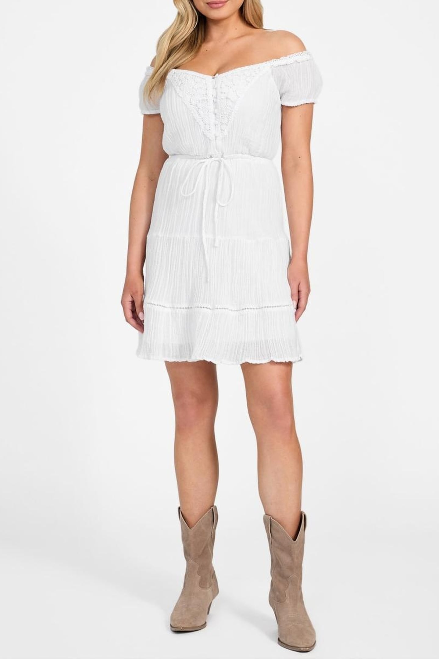 GUESS ECO SL CIEL GAUZE DRESS PURE WHITE 3