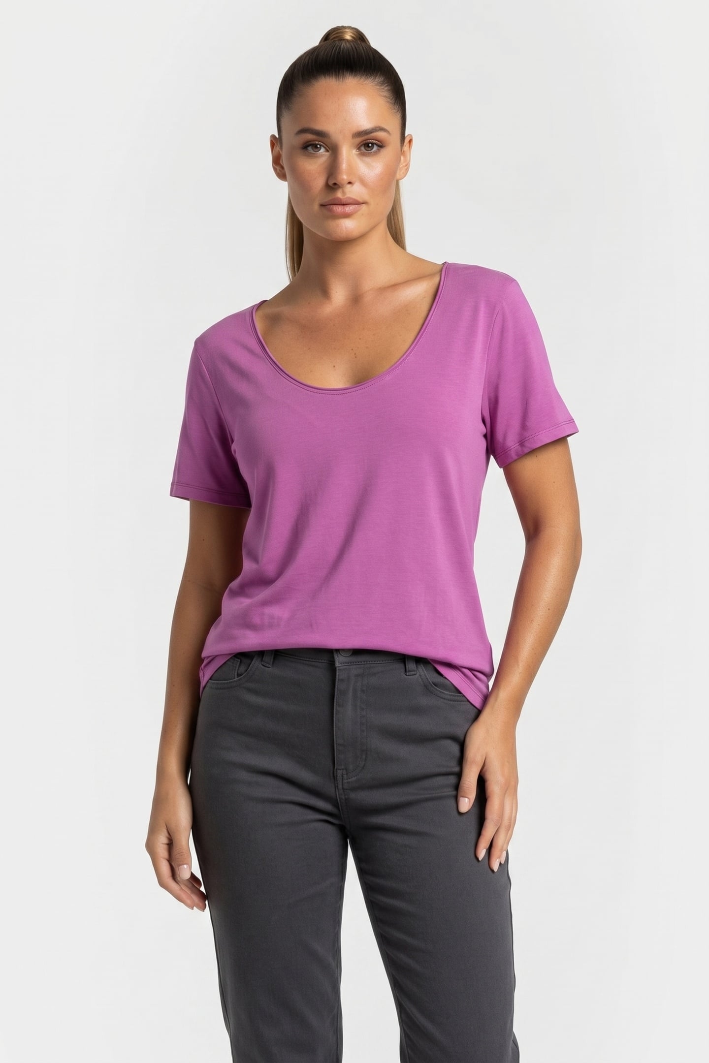 U-NECK TOP FINE VISCOSE CYCLAAM 1