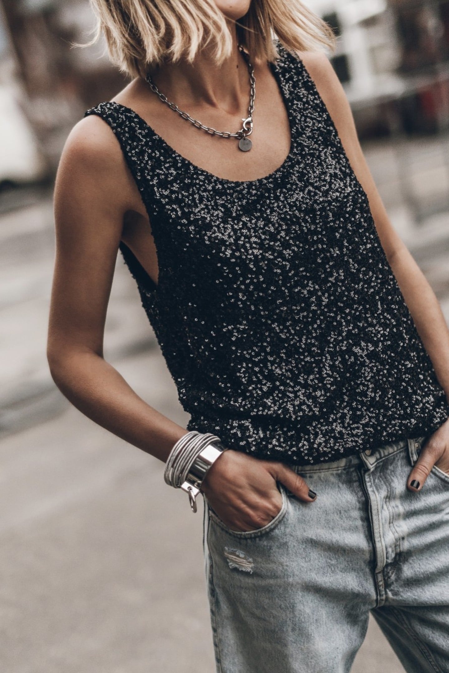 THE BLACK SEQUIN BASE TANK TOP BLACK 1
