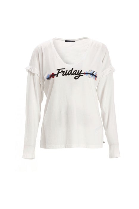 V-NECK TEE LS + DECO WHITE B079 1