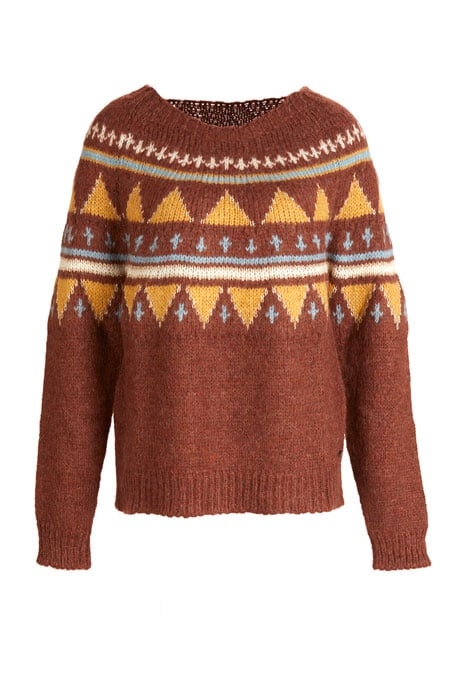 CREW NECK ROUND JACQ SWT LS BROWN 1