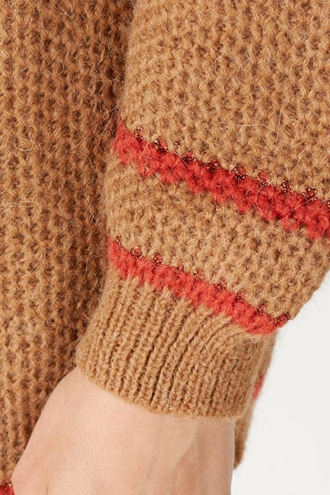 SHAWL NECK CARDI STRIPE LS BROWN 5