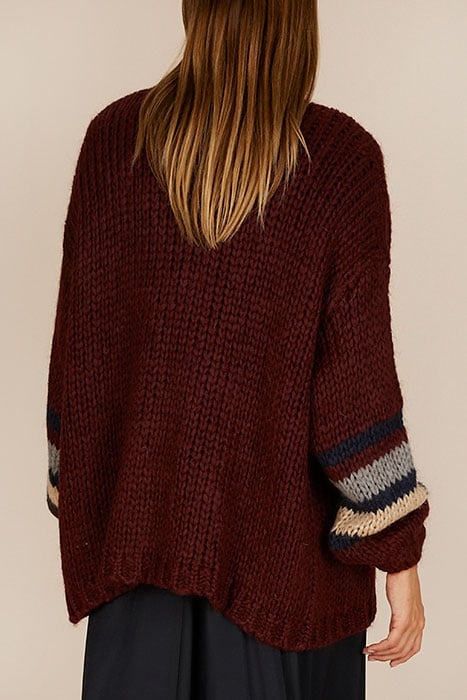 LOOSE CARDI STRIPED LS RED 3