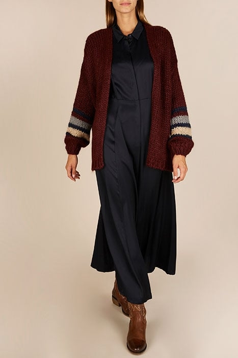 LOOSE CARDI STRIPED LS RED 4
