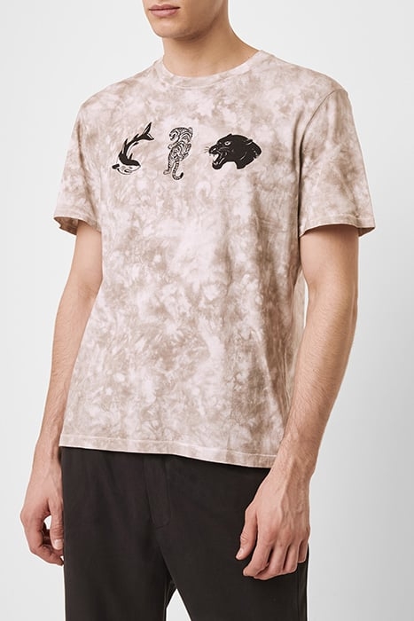 STENCILLED ANIMALS TIE DYE T-SHIRT PEACH COBBLER 1