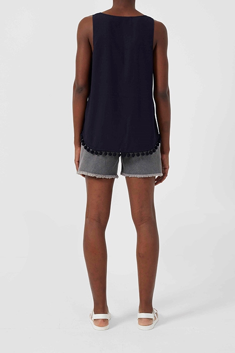 ESO CREPE LIGHT POM POM VEST TOP UTILITY BLUE 2