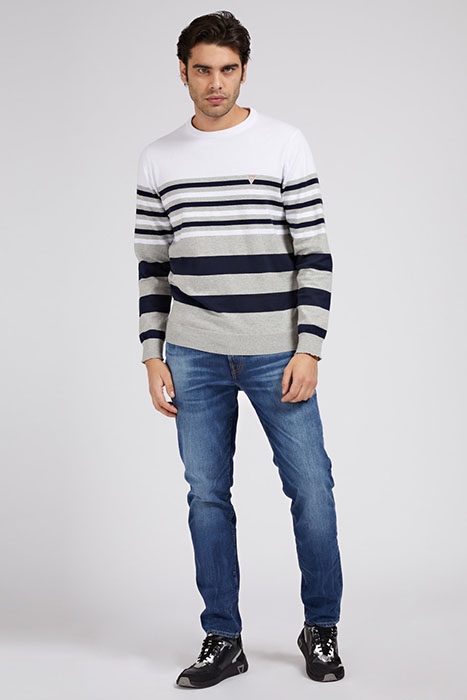 JUSTYN LS CN STRIPED 12 GG WHITE AND GREY STRIP 1